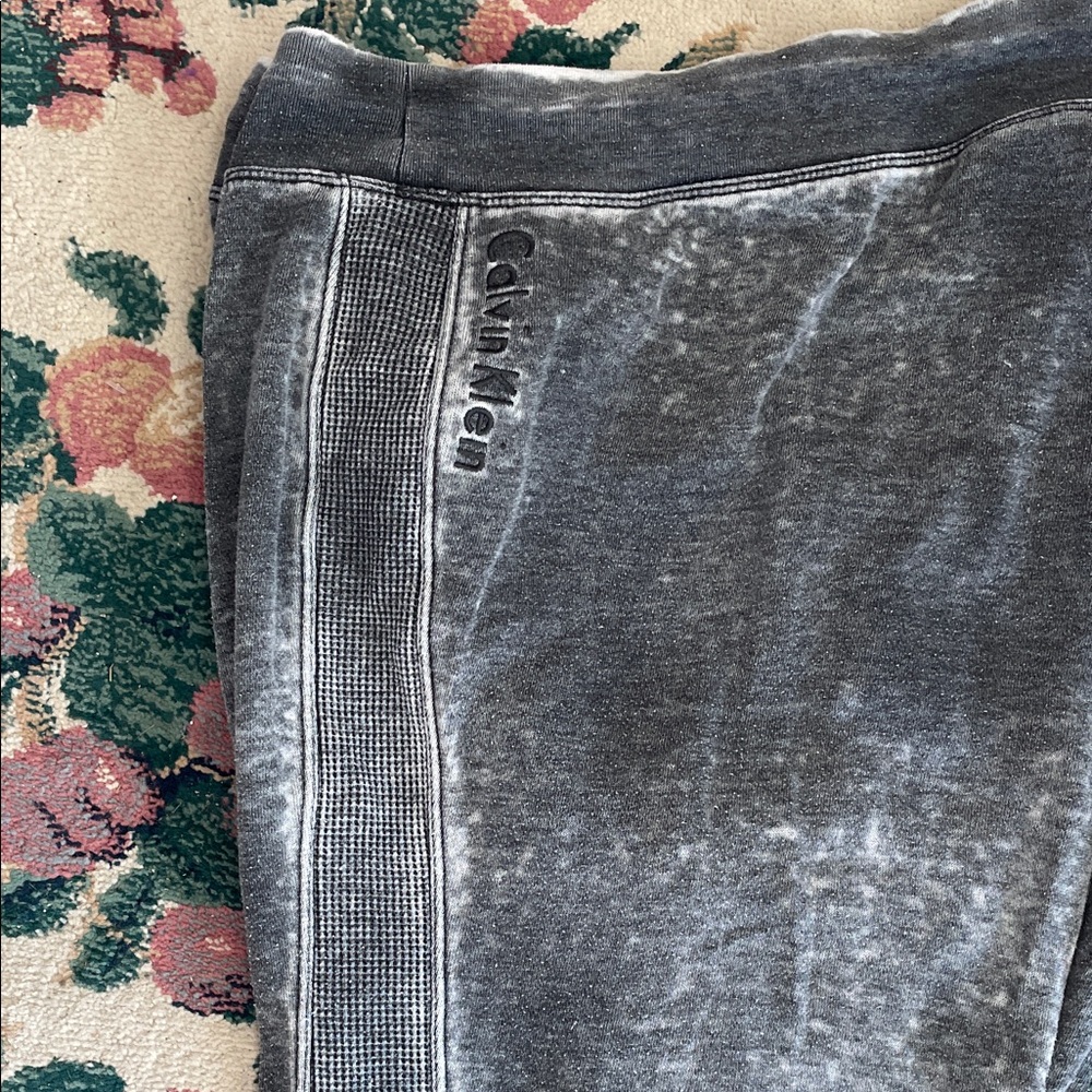 Calvin Klein Charcoal Gray Velour Sweatpants with Side Logo